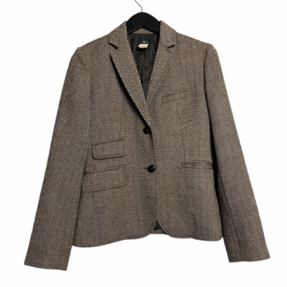 J. Crew Herringbone Blazer Brown Tan Wool Size 2